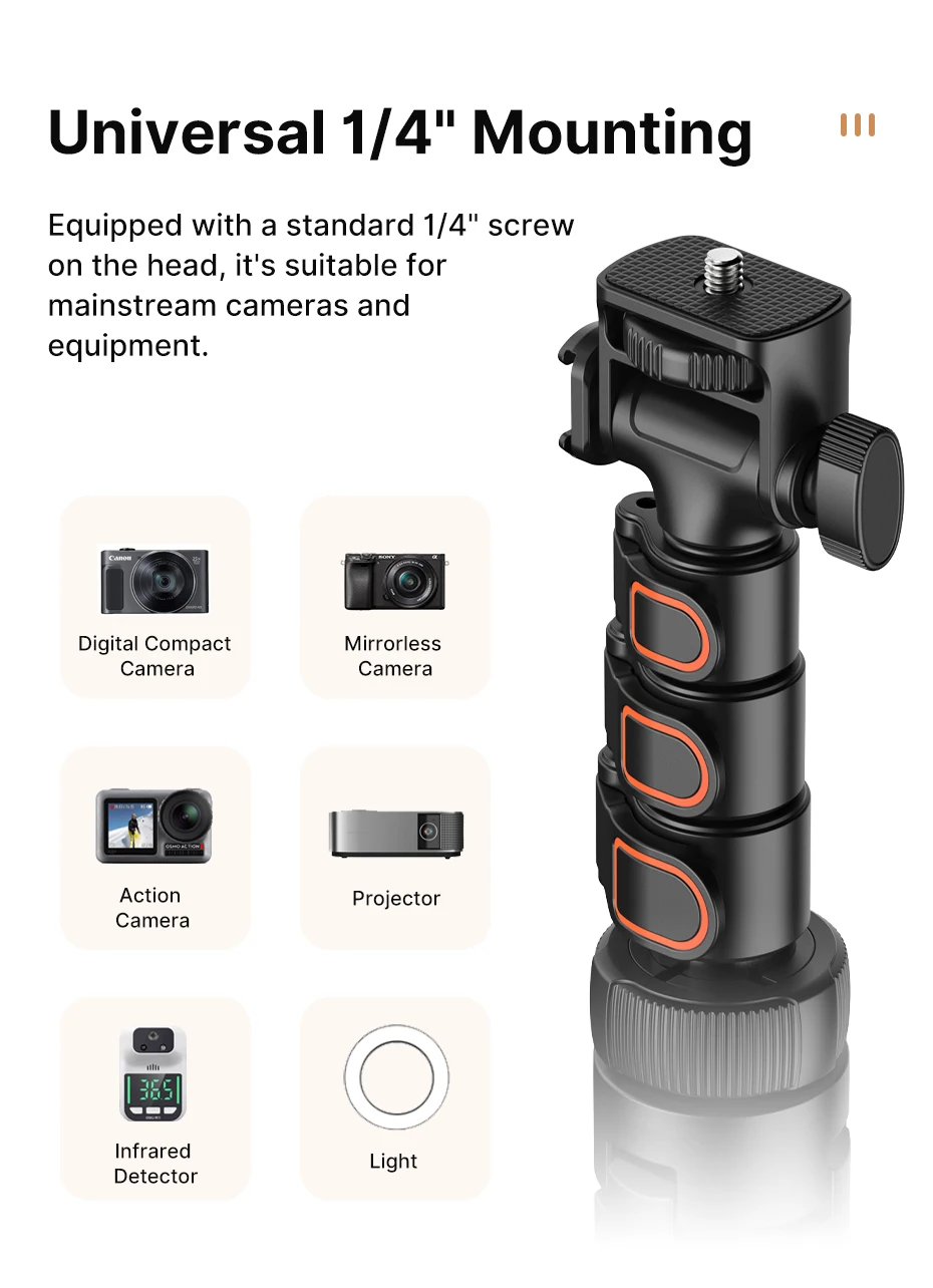 1.6m Extendable Tripod with 1/4'' Screw for DSLR Camera Smartphone Fill Light Microphone Projector Tripod Max Load 1.5KG 15 1.6m Extendable Tripod with 1/4'' Screw for DSLR Camera Smartphone Fill Light Microphone Projector Tripod Max Load 1.5KG 9