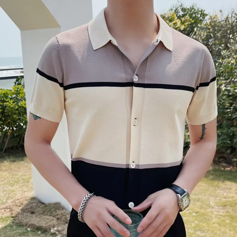 Playera Polo Hombre Summer Men Cardigan Short-sleeved Casual Knitted Polo Shirt British Slim Lapel Ice Silk Breathable Polo
Playera Polo Hombre Summer Men Cardigan Short-sleeved Casual Knitted Polo Shirt British Slim Lapel Ice Silk Breathable Polo