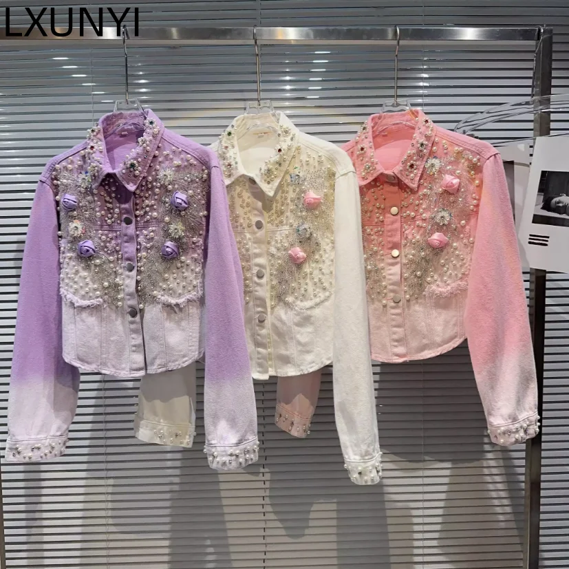 Autumn Heavy Pearl Beading Embroidery Coat Long Sleeve Short Three Dimensional Flower Gradient Denim Short Jacket for Women
Autumn Heavy Pearl Beading Embroidery Coat Long Sleeve Short Three Dimensional Flower Gradient Denim Short Jacket for Women