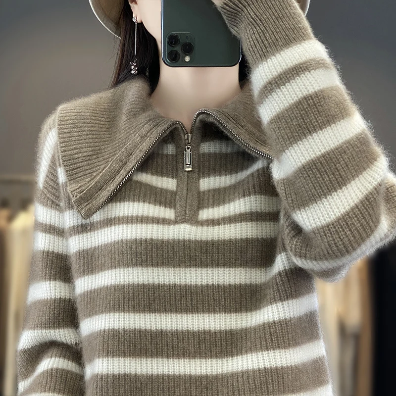 2023 New Women's Navy Neck Sweater 100% Wool Knitwear Striped Zipper Warm Top Fashion Long Sleeve Soft Woolen Sweater Boutique
2023 New Women's Navy Neck Sweater 100% Wool Knitwear Striped Zipper Warm Top Fashion Long Sleeve Soft Woolen Sweater Boutique