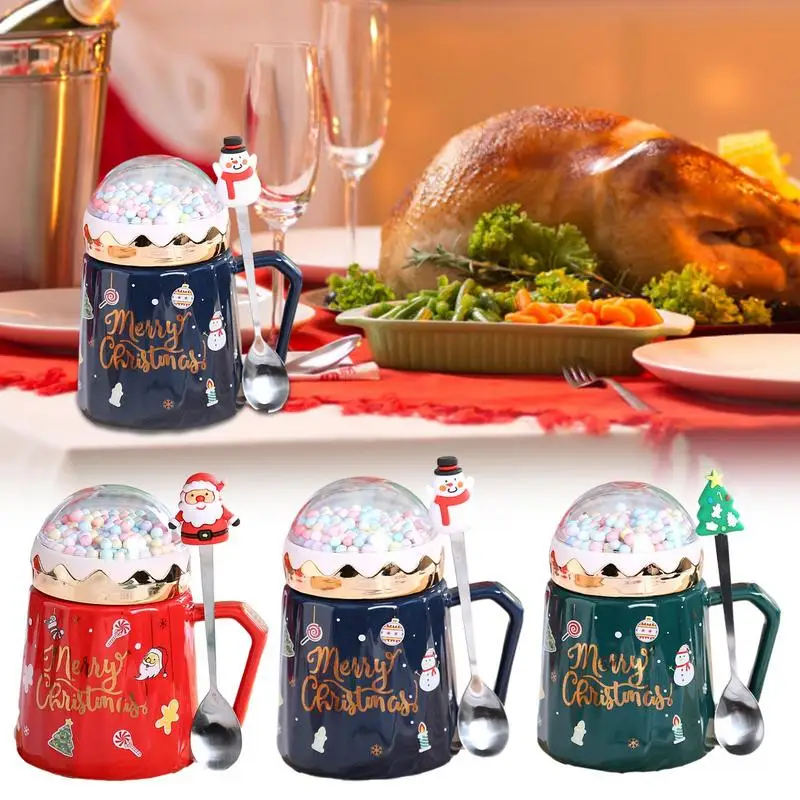 

Рождественская кружка 16 унций, подарочный набор, керамическая чашка в виде снеговика с крышкой и ложкой, праздничный стиль, Офисная домашняя чашка для молока и кофе