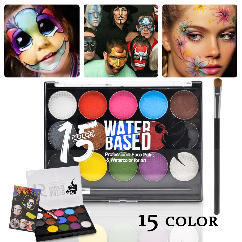 15 Colors Face Painting Body Makeup Non Toxic Safe Water based With Brush Christmas Halloween Party kids face paint palette bulk
15 Colors Face Painting Body Makeup Non Toxic Safe Water based With Brush Christmas Halloween Party kids face paint palette bulk
