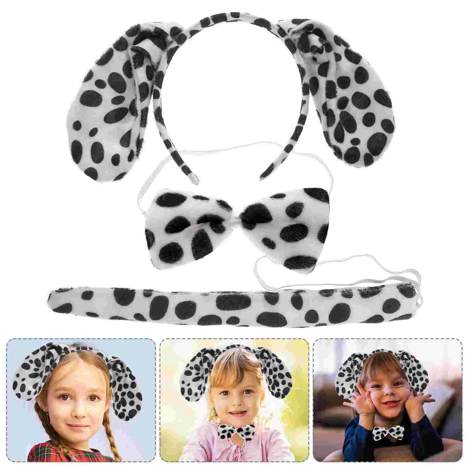 

Dalmatian Ears Bow Ties Tails Sets Children Stage Performance Prop hair hoop Headband Animal Headgear Hair band Tail Sets