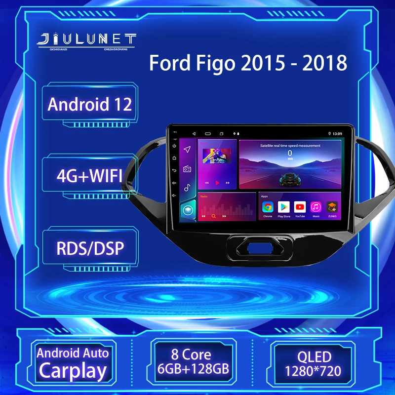 

JIULUNET 8-ядерный автомобильный радиоприемник Android 12 для Ford Figo 2015 - 2018 мультимедийный плеер навигация беспроводной Carplay GPS Android авто