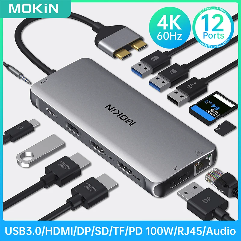 

MOKiN Docking Station USB C 4K 60Hz HDMI-Compatible USB 3.0 Adapter Gigabit Ethernet USB Type C Splitter for PC Hub MacBook Pro
