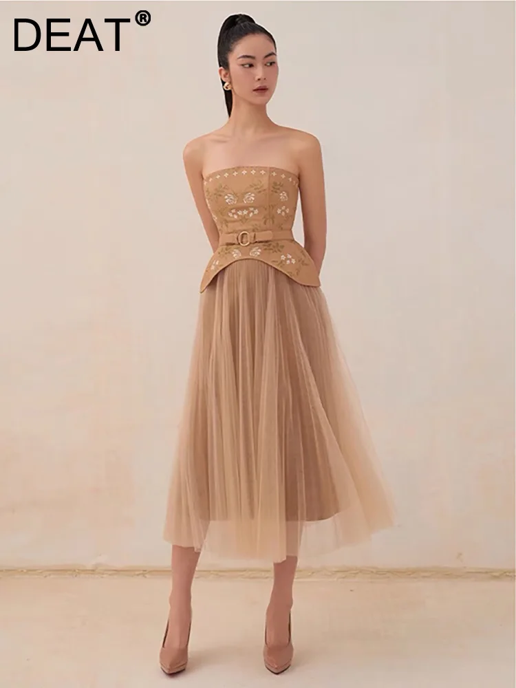 DEAT Women's 2 Pcs Set Embroidery Strapless Leather Belt Waist Tops Gauze Patchwork Lining Skirt Suits Summer 2024 New 13DB2938
DEAT Women's 2 Pcs Set Embroidery Strapless Leather Belt Waist Tops Gauze Patchwork Lining Skirt Suits Summer 2024 New 13DB2938