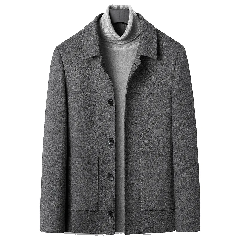 

Mens Grey Winter Casual Coat Turndown Collar Long Sleeve Button Up Wool Coat High Quality Warm Woolen Blend Jacket Oversize 4xl