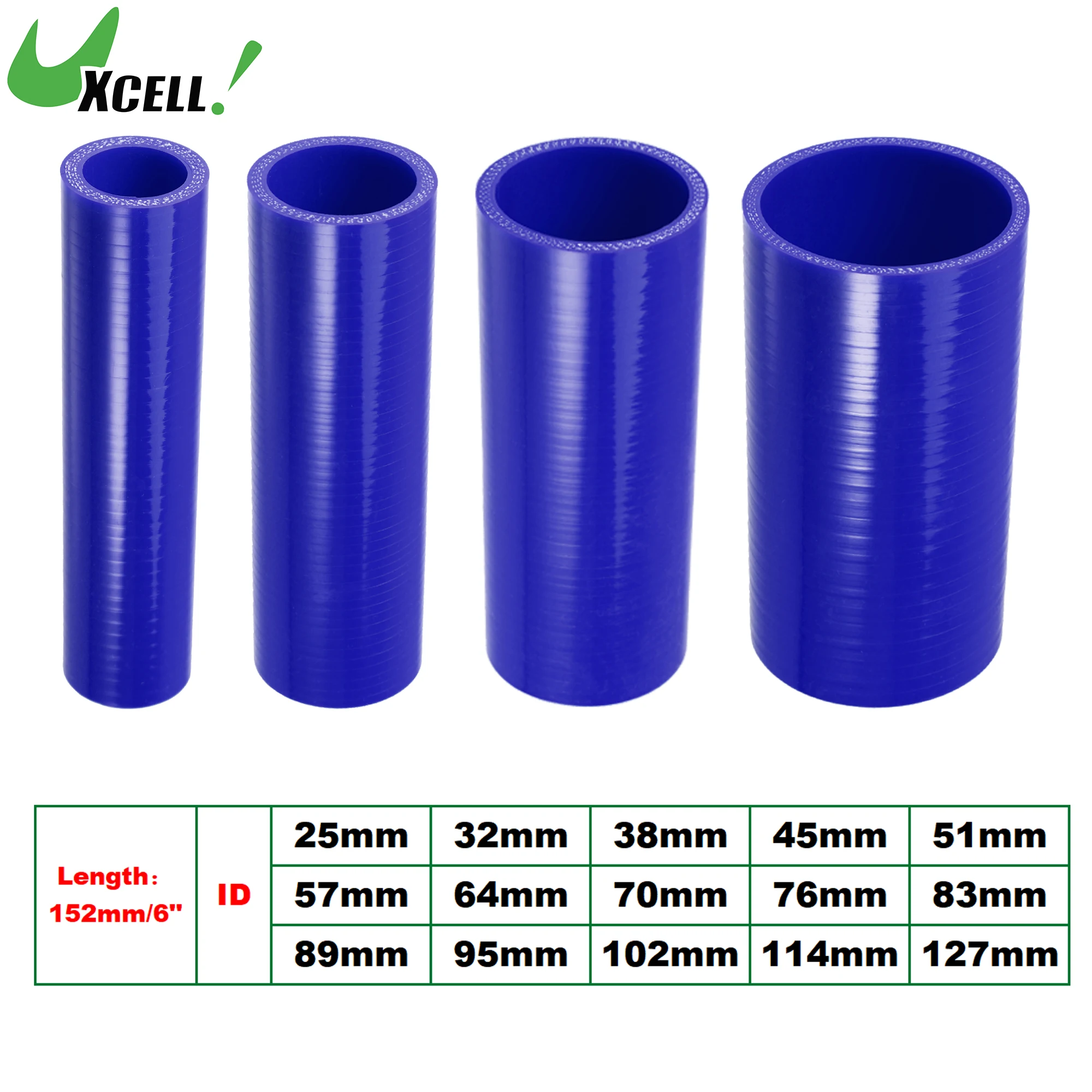 

UXCELL 38mm 51mm 83mm 95mm 114mm ID 152mm Length 4-Ply Reinforced High Temp Straight Coupler Silicone Reducer Hose Blue