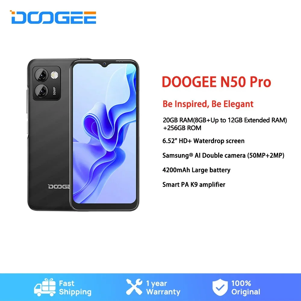 

DOOGEE N50 Pro Smartphone 8GB RAM +256GB ROM 6.52" Display 50MP AI Main Camera Android 13.0 4200mAh Battery Fast Charger