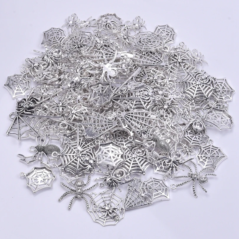 

30Pcs Antique Silvery Charms Halloween Spider Web Pendants For Jewelry Making DIY Handmade Findings Crafting Accessory For DIY