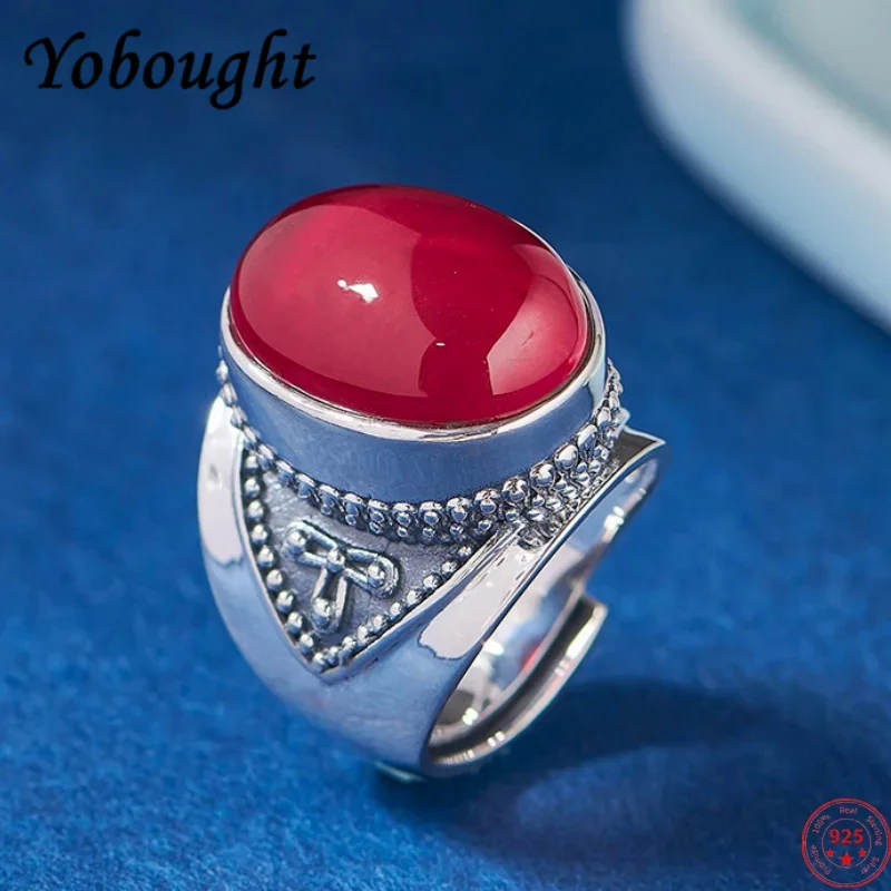 

S925 sterling silver charms rings for women men new fashion saddle-shaped inlaid corundum ethnic style jewelry free shipping