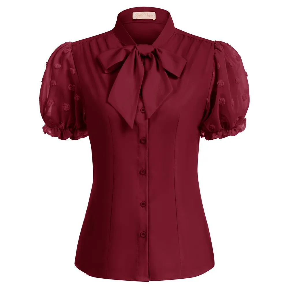 BP Vintage Women Bow-Knot Decorated Shirt Short Puff Sleeve Stand Collar Tops Female Elegant Button Placket Blouse Shirt
BP Vintage Women Bow-Knot Decorated Shirt Short Puff Sleeve Stand Collar Tops Female Elegant Button Placket Blouse Shirt