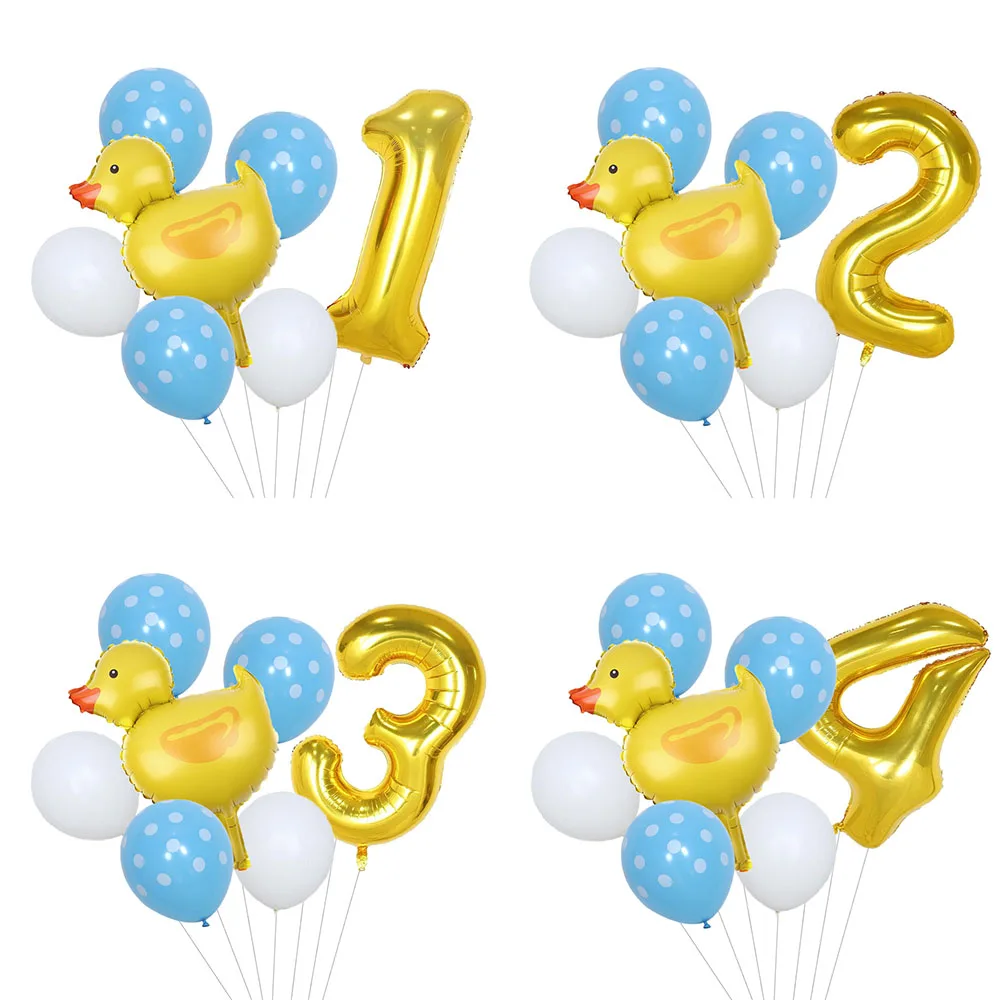 

7Pcs Mini Duck Foil Balloons Set 32inch Gold Number Balloon for Kids Birthday Party Baby Shower Decoration Supplies