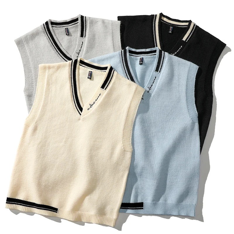 

Men's V-Neck Sweater Vest Preppy Style Irregular Sweater Vest Classic Fit Sleeveless Campus Pullovers Fashion Tank Tops