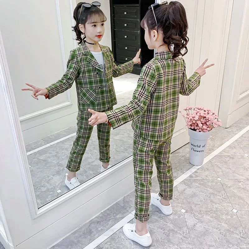 New Korean Version Vintage Green&Pink Plaid Jacket Pants Suit Girls Simple Fashion Double Breasted Tops Trousers 2pcs Set 6-14Y
New Korean Version Vintage Green&Pink Plaid Jacket Pants Suit Girls Simple Fashion Double Breasted Tops Trousers 2pcs Set 6-14Y