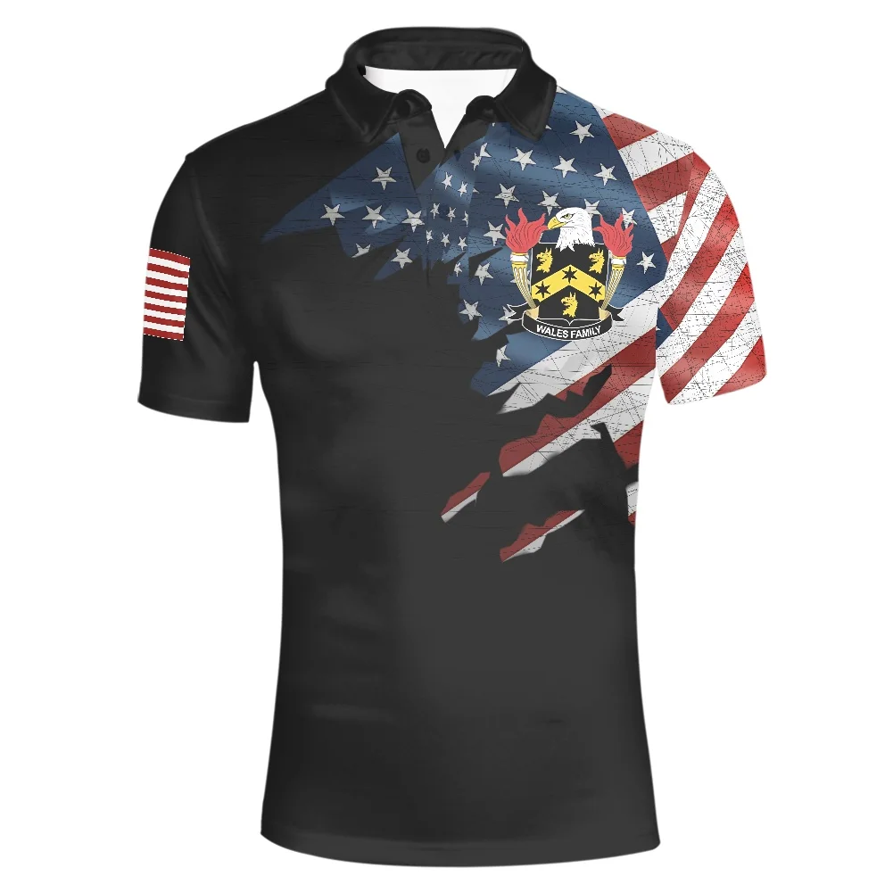 

American Flag Design Men's Polo Shirt Polynesian Traditional Tribal Print Shirt V Collar Short Sleeve Breathable Men's Shirts