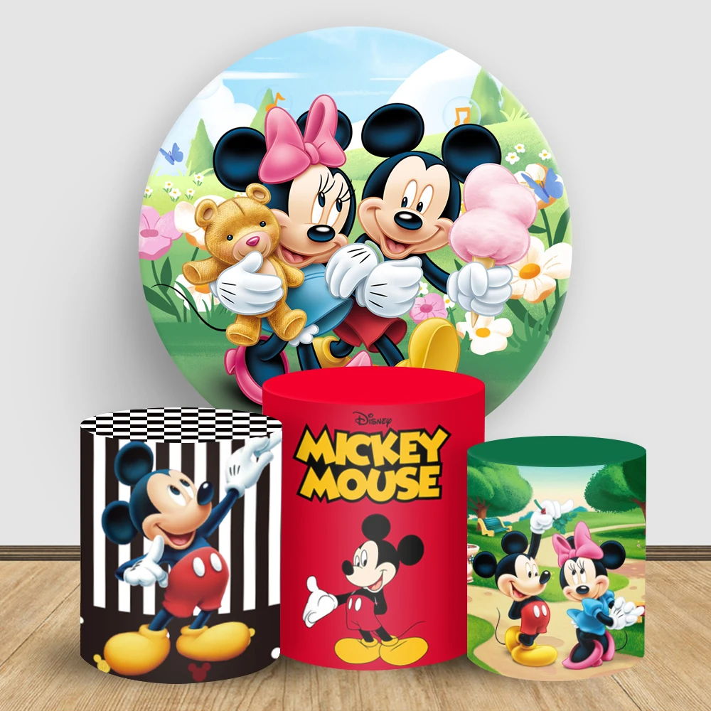 

Disney Mickey Mouse Circle Round Backdrop Cover and Cylinder Covers Suitable for Kids Birthday Party Decoration Spandex Fabric