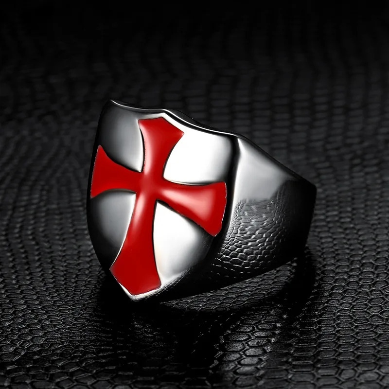

Megin D Stainless Steel Titanium Red Cross Crusaders Shiled Vintage Hip Hop Rings for Men Women Couple Friends Gift Jewelry Bagu