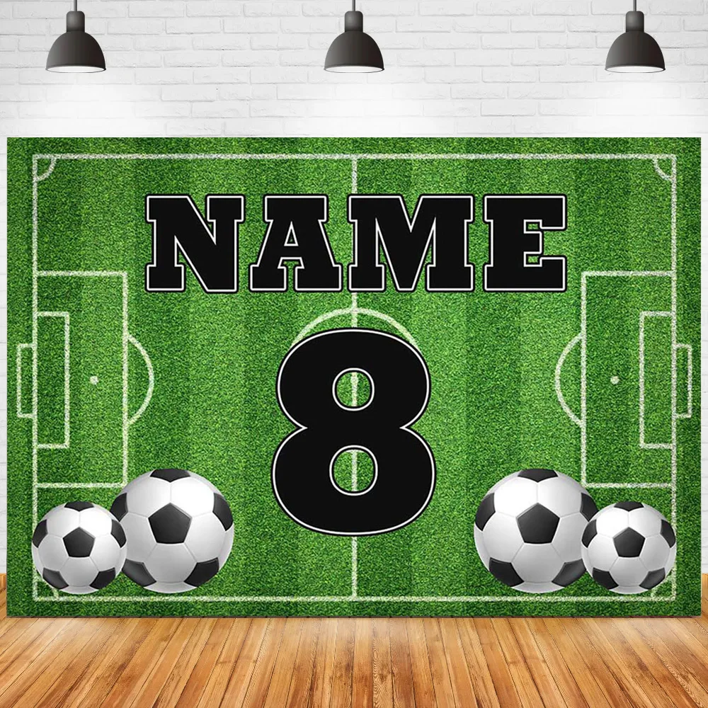 

Customize Football Birthday Backdrop Soccer Field Stadium Baby Boy Portrait Photo Background Cake Table Banner Photography Props