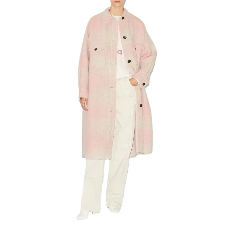 

VII 2024 бренд ранней весны женская одежда розовый ореол клетчатая твидовая куртка женское длинное шерстяное пальто Бесплатная доставка предложения