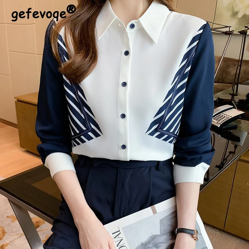 Women Korean Fashion Simple Print Patchwork Button Shirts Spring Autumn Office Lady Commute Chic Blouses Casual Long Sleeve Tops
Women Korean Fashion Simple Print Patchwork Button Shirts Spring Autumn Office Lady Commute Chic Blouses Casual Long Sleeve Tops