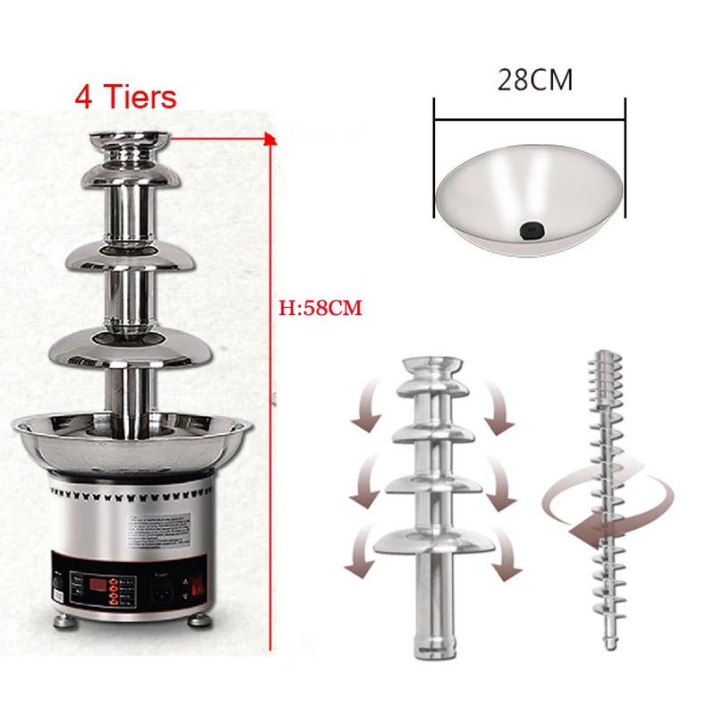 Electric 4 Tiers Chocolate Fountain Machine Design Melting Heating Fondue for Party Christmas Household Machine
Electric 4 Tiers Chocolate Fountain Machine Design Melting Heating Fondue for Party Christmas Household Machine