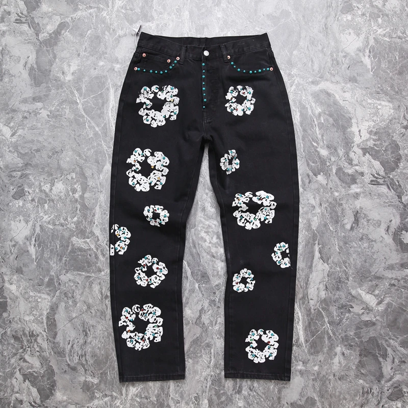 New Denim Tears Jeans Vintage Wash Pants Kapok Colored Studded Printed Casual Sweatpants Men's Button-zipper Straight Trousers
New Denim Tears Jeans Vintage Wash Pants Kapok Colored Studded Printed Casual Sweatpants Men's Button-zipper Straight Trousers