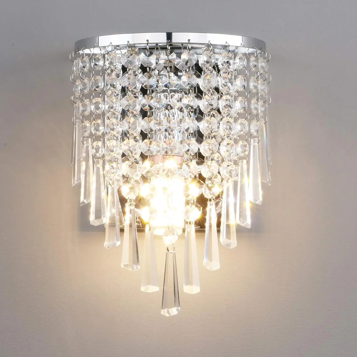 

Crystal Wall Light, Chrome Finish Wall Sconce, Modern Acrylic Crystal Drops Shade Wall Lamp Bedroom Living Room