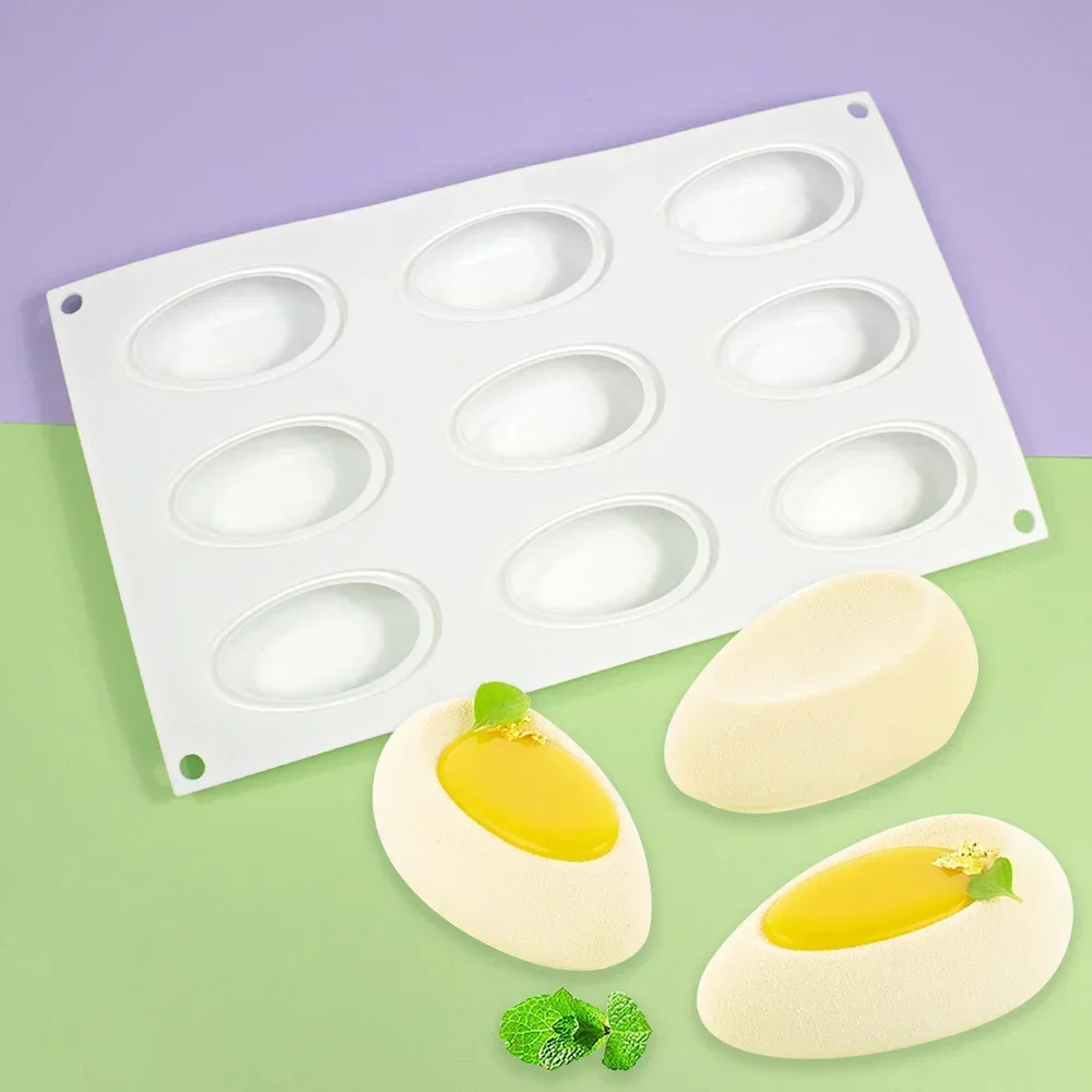 

The new 9-step grooved egg mousse mold, oval egg-shaped chocolate cake silicone mold decoration baking tools