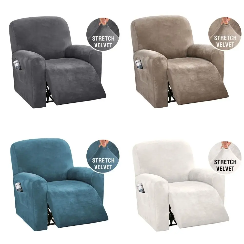 

Stretchy Recliner Chair Covers Thick 1 Seater Velvet Couch Slipcovers Stay in Place with Side Pocket Sofa Protector Lazy Boy