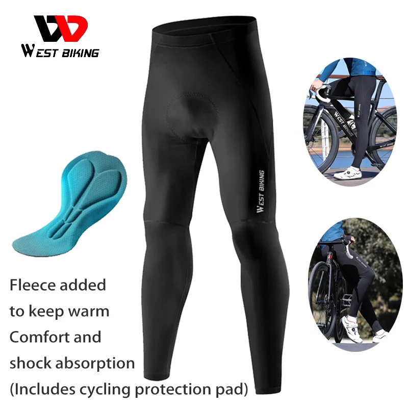

WEST BIKING Winter Cycling Pants With Pads Windproof Fleece Tights MTB Enduro Road Bike Compression Pants Thermal Sport Gear