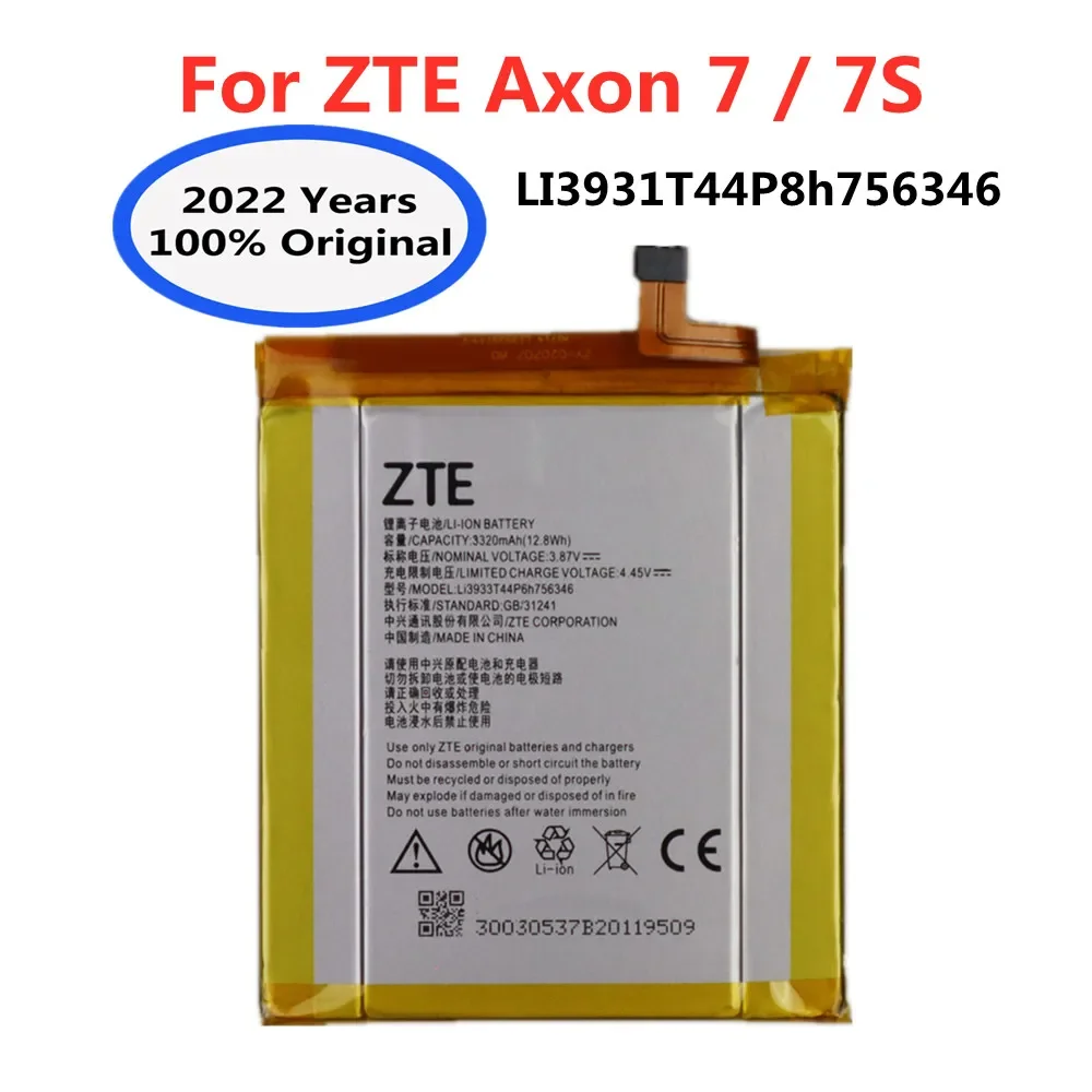 

2022 Yeasrs 100% Original Battery LI3931T44P8H756346 For ZTE Axon 7 7S 5.5inch A2017 A2018 3320mAh Replacement Batteries