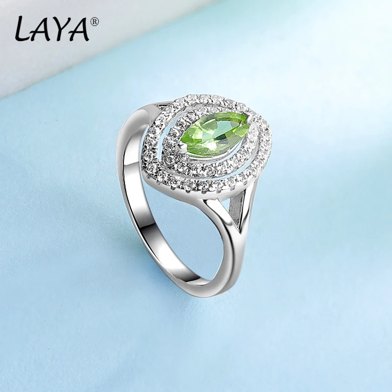 

LAYA 100% 925 Sterling Silver Marquise Brilliant Cut Gemstone Natural Peridot Rings For Women Wedding Engagement Fine Jewelry