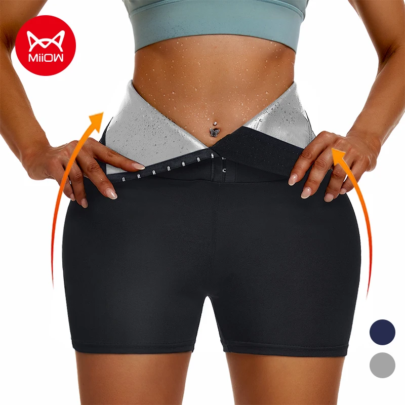 

MIIOW Neoprene Workout Body Shaper Sauna Sweat Short Pants Suits for Women High Waist Slimming Shorts Waist Trainer S-3XL