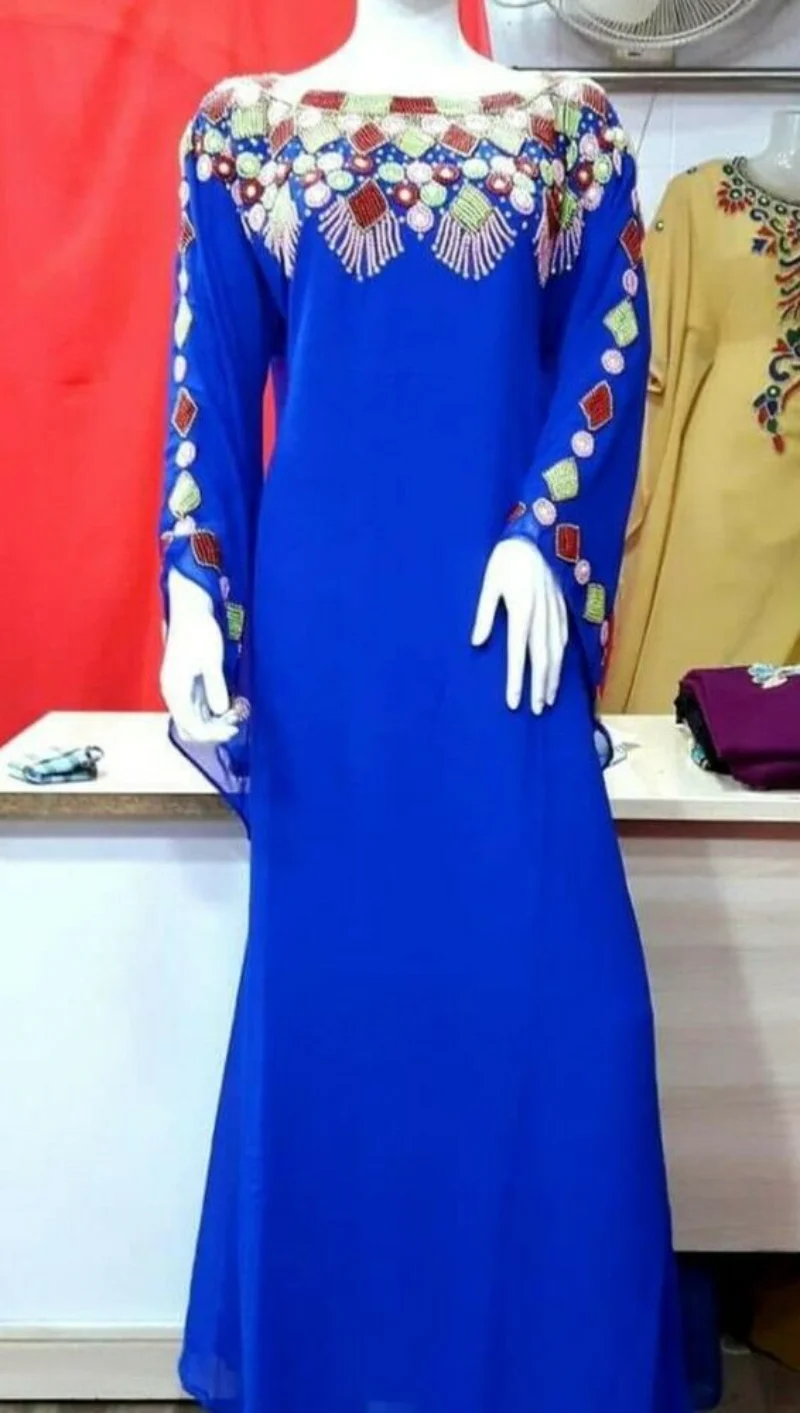 Moroccon Women Long Dress Royal Blue Georgette Dubai Gown Farasha Indian Clothing World National Clothing 56 Inches
Moroccon Women Long Dress Royal Blue Georgette Dubai Gown Farasha Indian Clothing World National Clothing 56 Inches