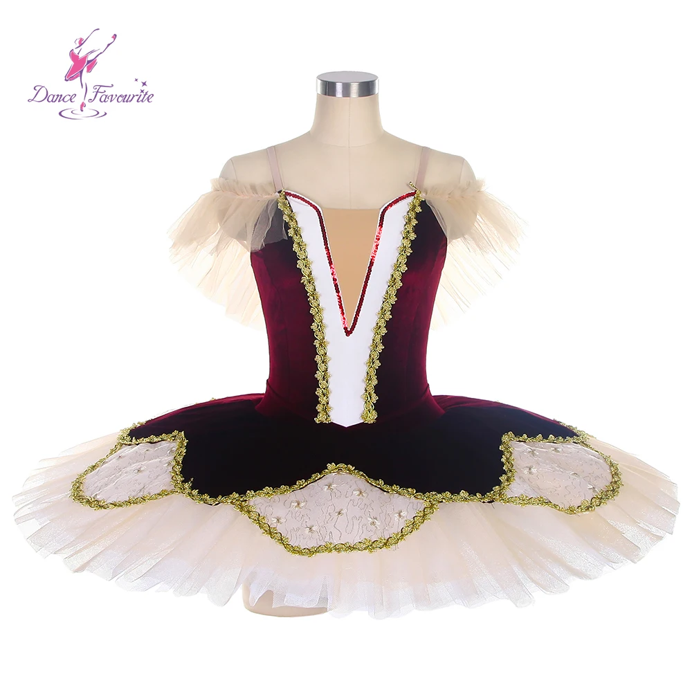 

Dance Favourite Ballet Tutus BLL133 Pre-professional Costumes Velvet Bodice With Gold Applique Ballerina Tutu