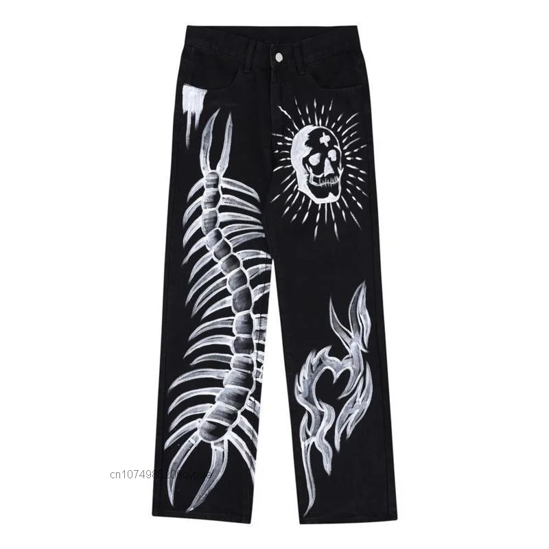 Y2k Halloween Skull Graffiti Print Jeans Men's Loose Trend Straight Pants American Streetwear Trousers Teen Ghost Pattern Pants
Y2k Halloween Skull Graffiti Print Jeans Men's Loose Trend Straight Pants American Streetwear Trousers Teen Ghost Pattern Pants