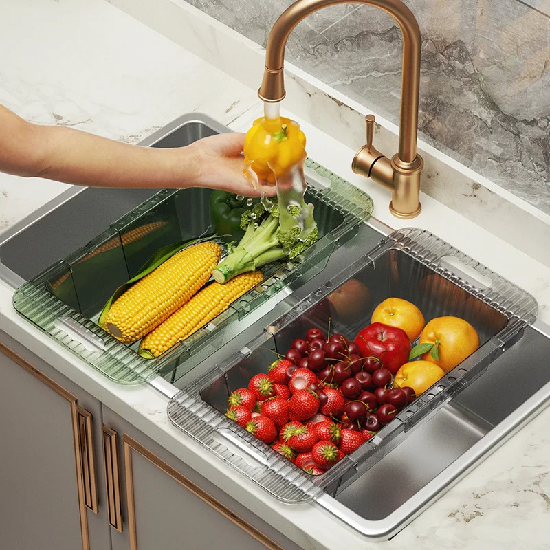 

Выдвижная корзина для мытья и слива овощей, Легкая и роскошная, Хранение для мытья посуды, Посуда, Фрукты и овощи