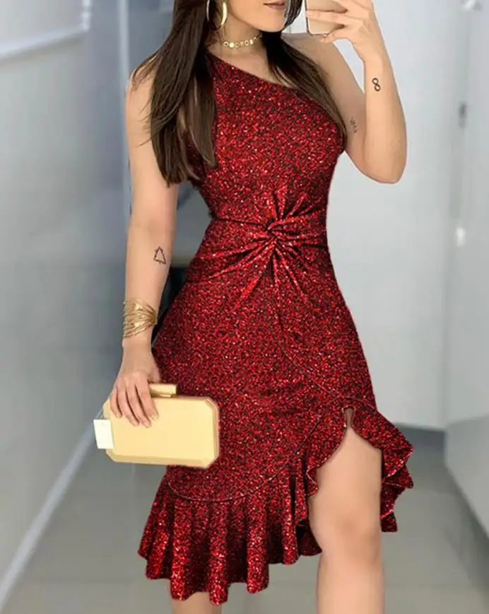 Dress Female Luxury Party Dress Glitter One Shoulder Twisted Ruffles Party Dress 2022 Europe & America Fashion Women's Clothing
Dress Female Luxury Party Dress Glitter One Shoulder Twisted Ruffles Party Dress 2022 Europe & America Fashion Women's Clothing