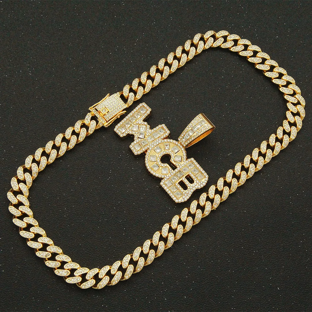 Iced Out Cuban Chains Bling Diamond Letter WCB Rhinestone Pendants Mens Necklaces Gold Chains Hip Hop Charm Gold Jewelry for Men
Iced Out Cuban Chains Bling Diamond Letter WCB Rhinestone Pendants Mens Necklaces Gold Chains Hip Hop Charm Gold Jewelry for Men