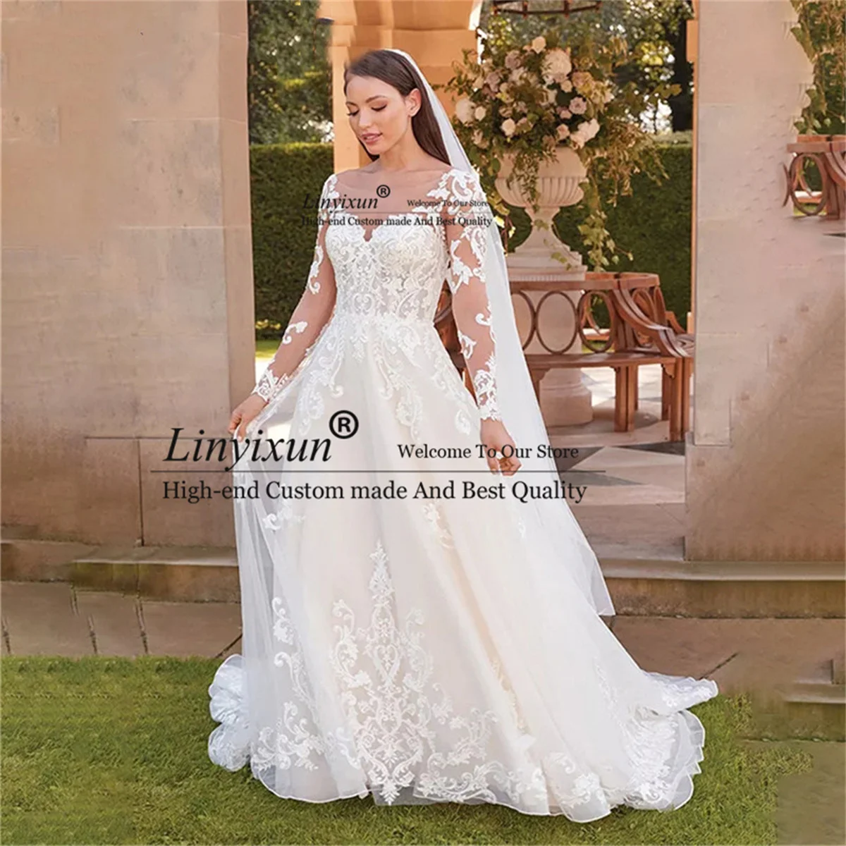 Gorgeous Scoop Neck Wedding Dresses With Appliques Lace Long Sleeves Bridal Gowns Button Backless Court Train Vestido De Novia
Gorgeous Scoop Neck Wedding Dresses With Appliques Lace Long Sleeves Bridal Gowns Button Backless Court Train Vestido De Novia