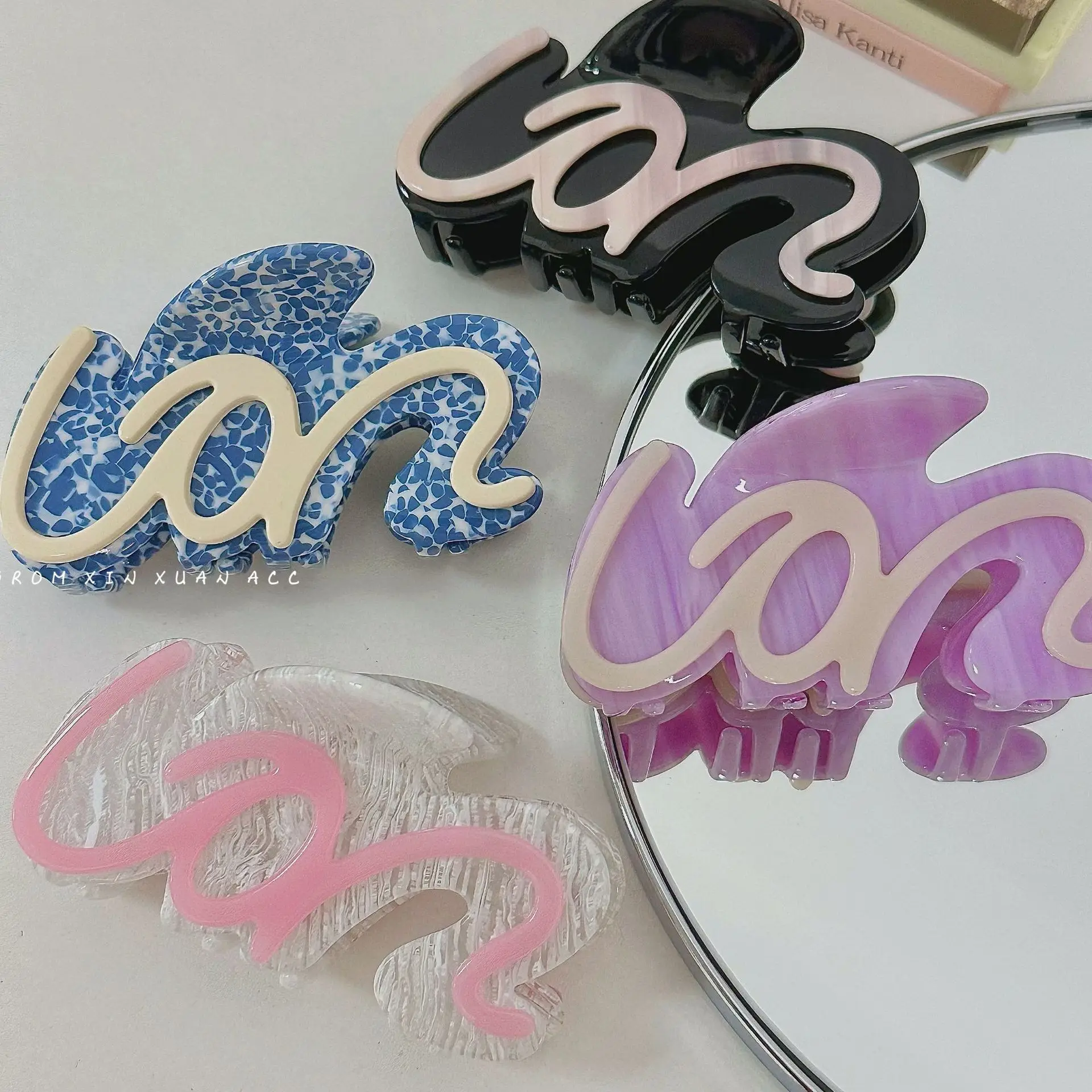 

New Colorful Acetic Acid Hair Clasp Clip Women's Fashion Simple Shark Hair Clip Geometric Line Letter Hair Accessories