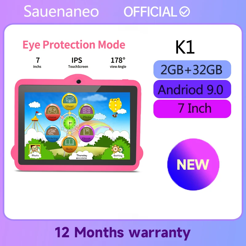 

K1 7" Kid Tablet Android9.0 2GB 32GB Quad Core WIFI Google Play Children Tablet for kids in Russain Kids-proof Case 4000mAH