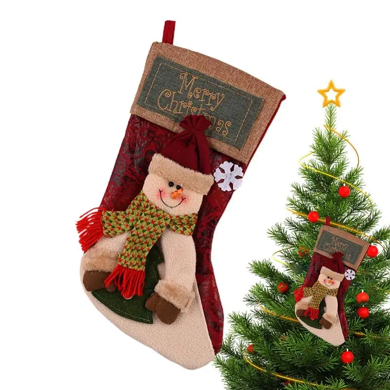 

Kids Christmas Stocking 18 In Fireplace Hangings Stockings Gift Bag Santa Snowman Elk Felt 3D Christmas Theme Gift Holding Bag