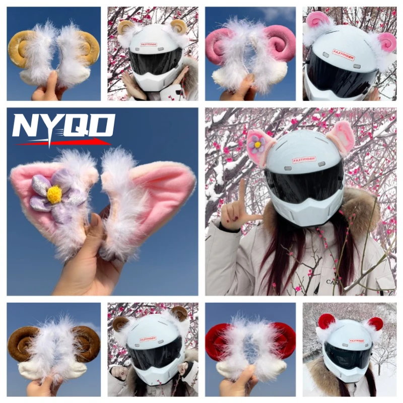 

Excluding Helmets Only Motorcycle Helmet Accessories Cute Ears Small Lamb Roll Decoration Rose Pink Flower Ears