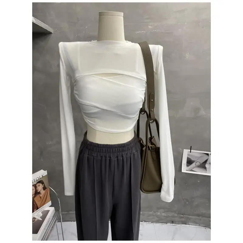 BEENLE Autumn Korean Fashion Tees Cross Suspender Shawl Long-sleeved T-shirt Two-piece Short Top Spring Woman Spring Blouses
BEENLE Autumn Korean Fashion Tees Cross Suspender Shawl Long-sleeved T-shirt Two-piece Short Top Spring Woman Spring Blouses