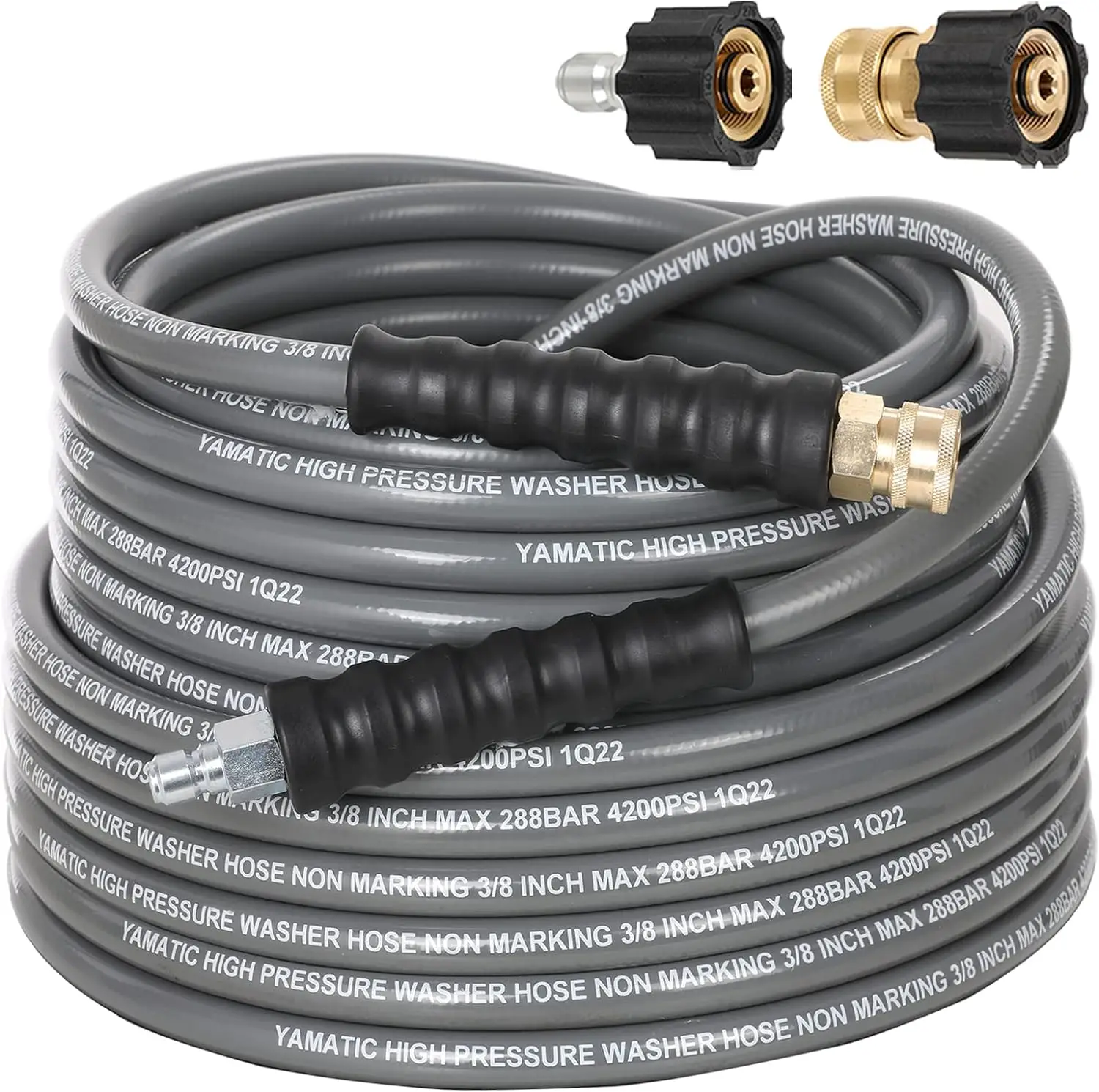 

3/8" 4200 PSI Pressure Washer Hose 50 FT, for Hot/Cold Water Rubber Wire Braided, Kink Free Swivel 3/8" Quick Connection,USA