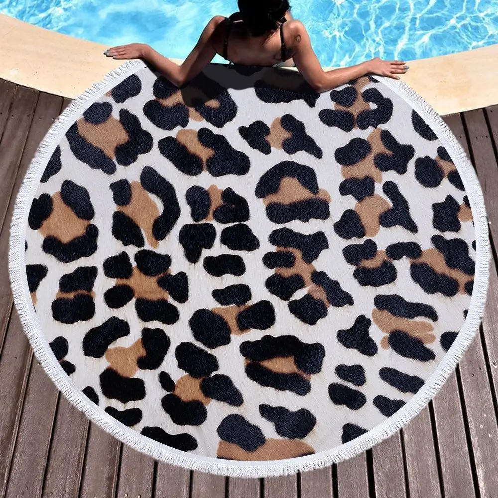 

Microfiber Round Beach Towel Leopard Zebra Tortoise Animal Bath Towel Summer Blanket With Tassel Toalla Bohemian Beach Mat