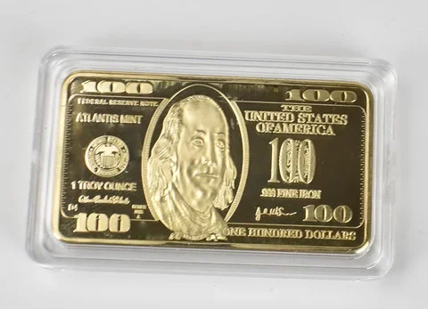 Gold Plated Dollars Commemorative USD 100 Dollar Bullion 24k Gold Bar Metal Coin Golden Bars Gold bullion Antique Collection
Gold Plated Dollars Commemorative USD 100 Dollar Bullion 24k Gold Bar Metal Coin Golden Bars Gold bullion Antique Collection