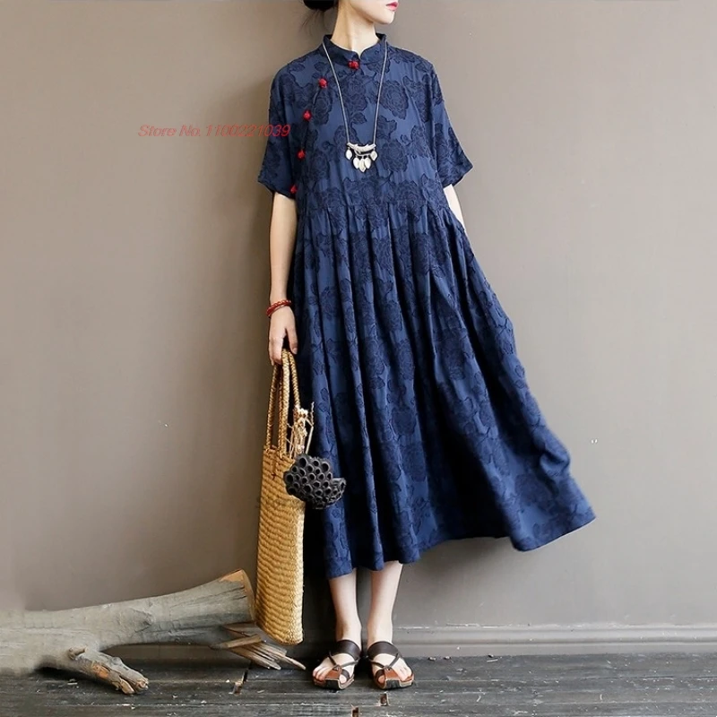 

2024 chinese improved qipao dress vintage cheongsam national jacquard folk a-line qipao oriental feminino streetwear qipao dress